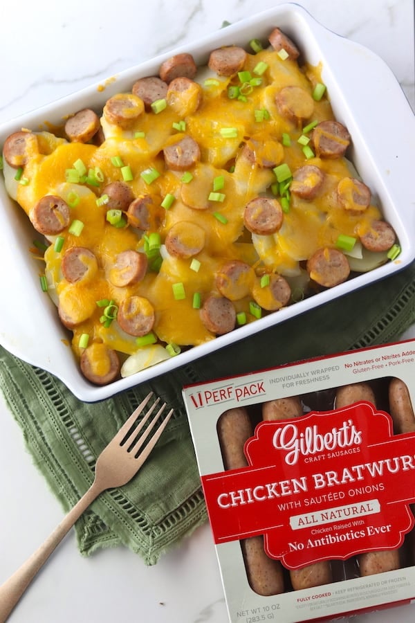 Beer Cheese & Chicken Brat Scalloped Potatoes 