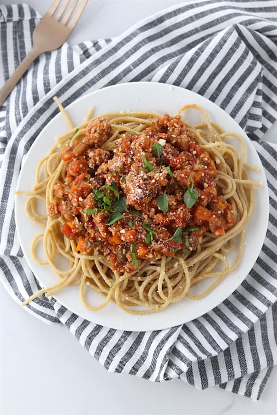 turkey bolognese top view