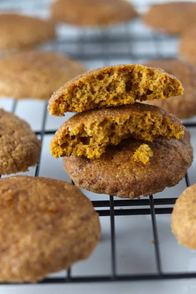 Soft baked pumpkin snickerdoodles broken in haf