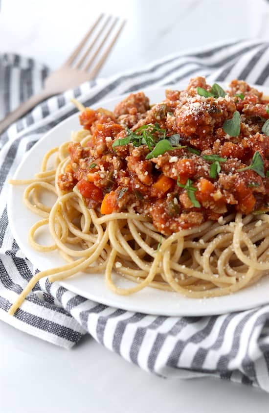 Turkey bolognese on plate