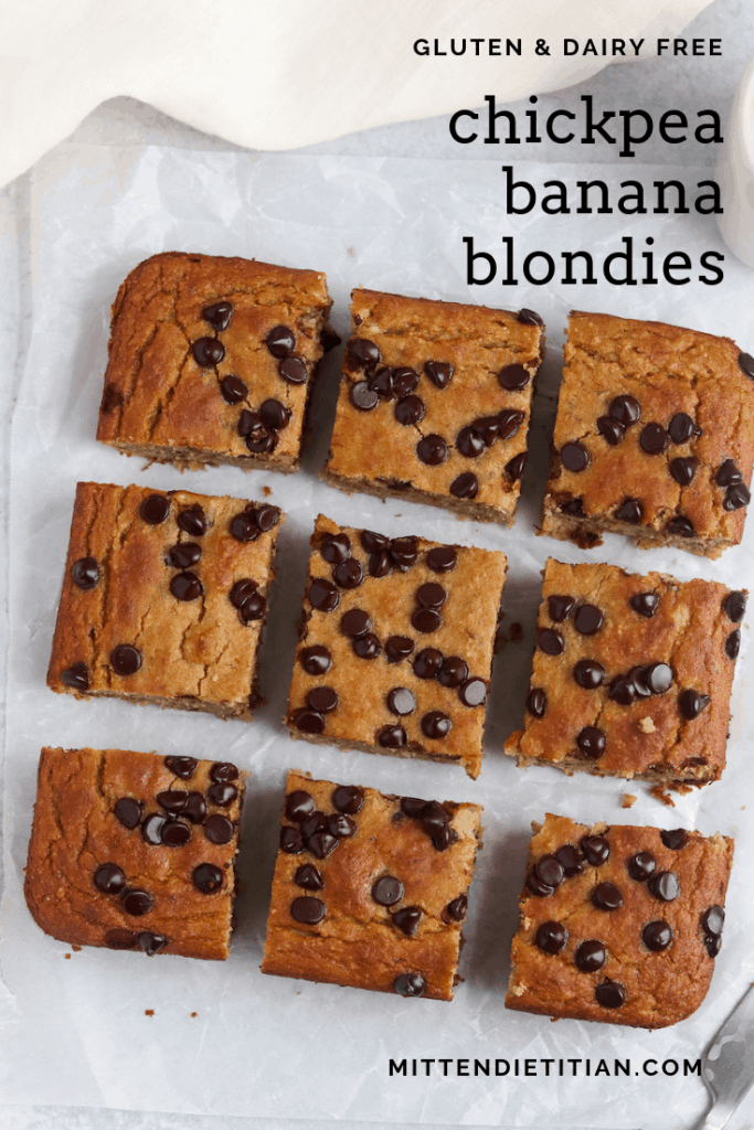 These gluten free and dairy free chickpea banana blondies will be your new favorite treat! Yet, healthy enough to have for breakfast!! #healthydessert #glutenfreerecipes #dairyfreerecipes