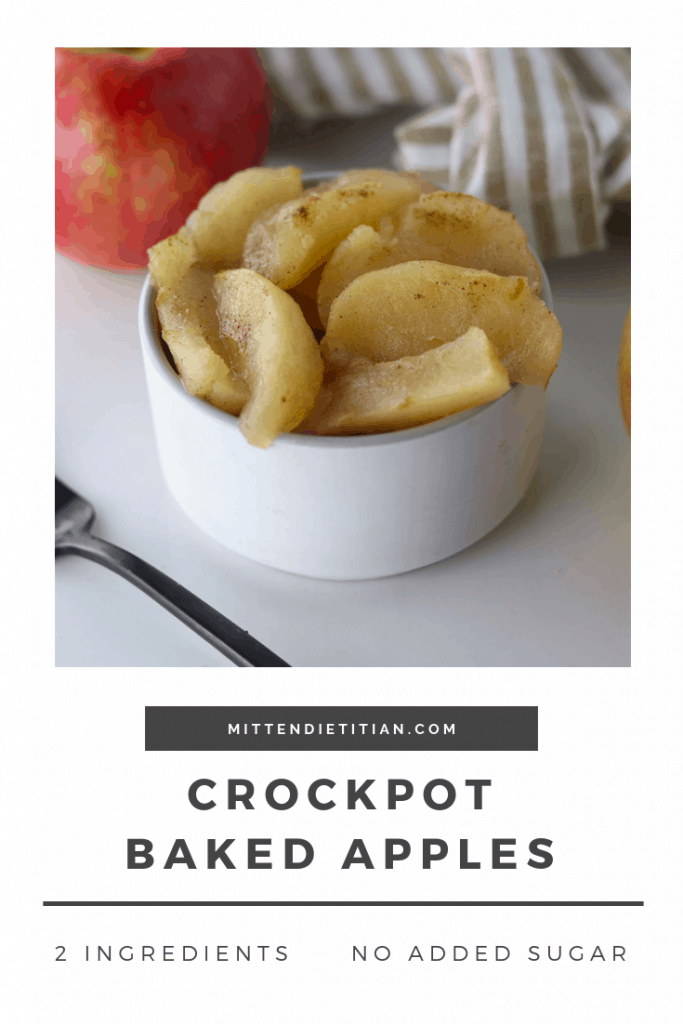 Easy and healthy crockpot baked apples! Only TWO ingredients and ZERO added sugar! They're great on oatmeal, toast or in yogurt bowls! #easyrecipes #fallfood #crockpot