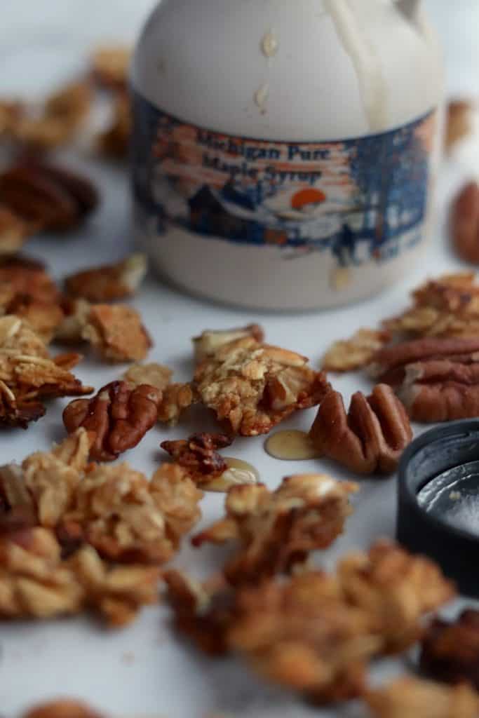 5 ingredient maple pecan granola up close