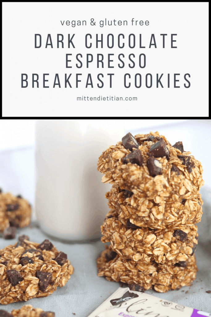 Amazing vegan & gluten free dark chocolate espresso breakfast cookies made with NuGo Slim Protein Bars! #breakfastcookie #darkchocolate #proteincookie #vegan #glutenfreecookie