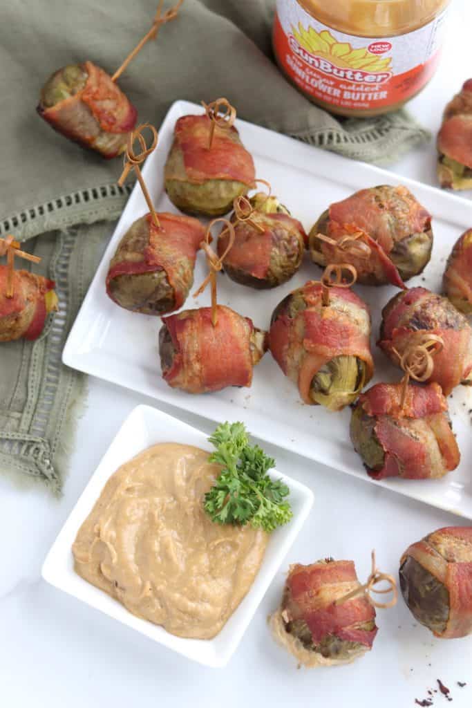 bacon wrapped brussels sprouts with Sunbutter aoli