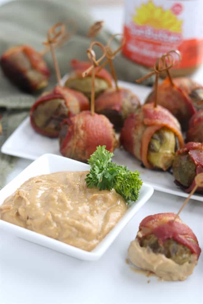 bacon wrapped brussels sprouts with Sunbutter aoli