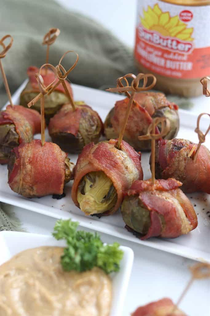 bacon wrapped brussels sprouts with Sunbutter aoli