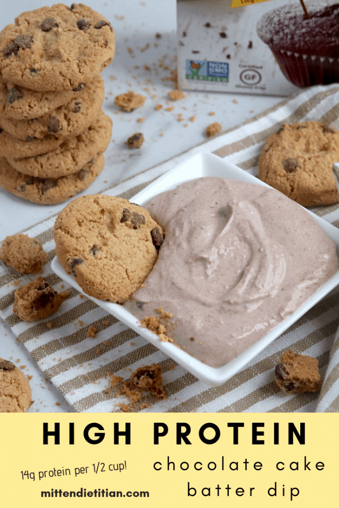 This high protein chocolate cake batter dip is delicious enough for dessert but healthy enough for a post workout treat! #healthy #postworkout #highprotein #glutenfree #cakebatter #chocolate #easy #twoingredient