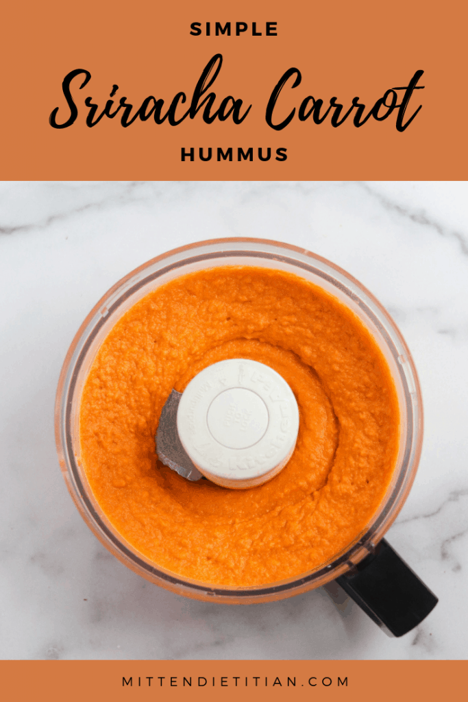 This simple sriracha carrot hummus is vegan, gluten free, dairy free and ALL delicious!     #healthy #glutenfreerecipes #veganrecipes #dairyfreerecipes #hummus #sriracha #carrot