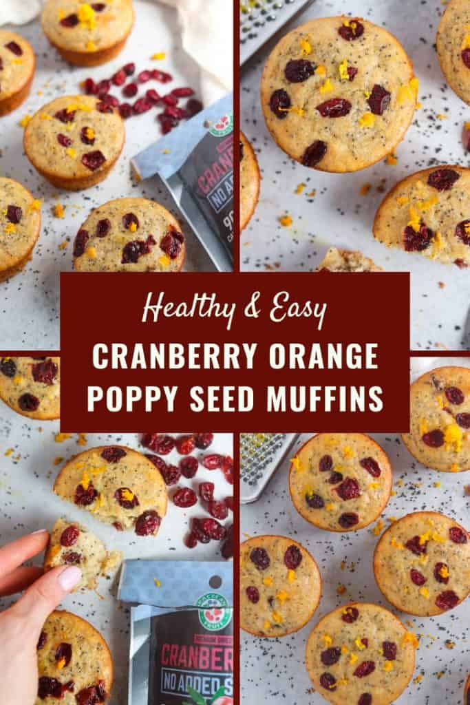 The FLUFFIEST healthy & easy cranberry orange poppy seed muffins! #easyrecipes #muffinrecipe #cranberrymuffins #healthymuffins #healthybaking