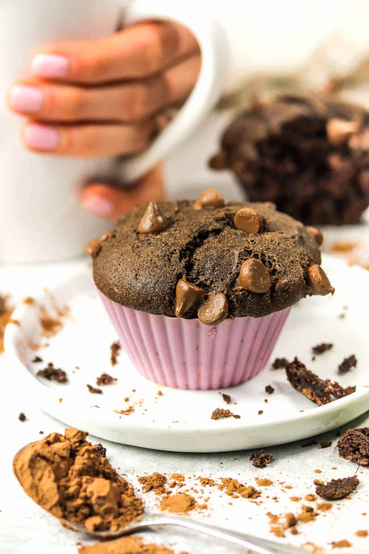 Double Chocolate Buckwheat Banana Muffin on a plate