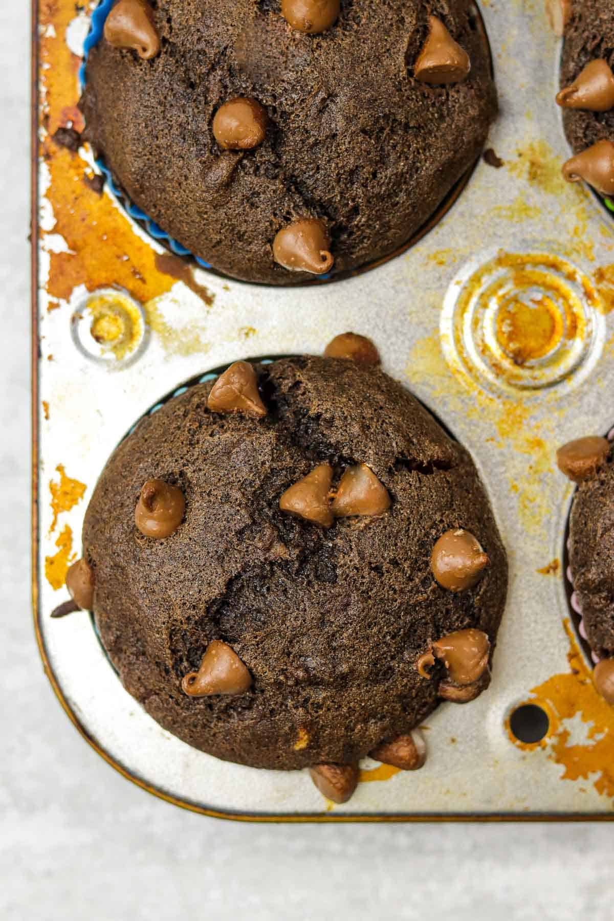 up close Double Chocolate Buckwheat Banana Muffins