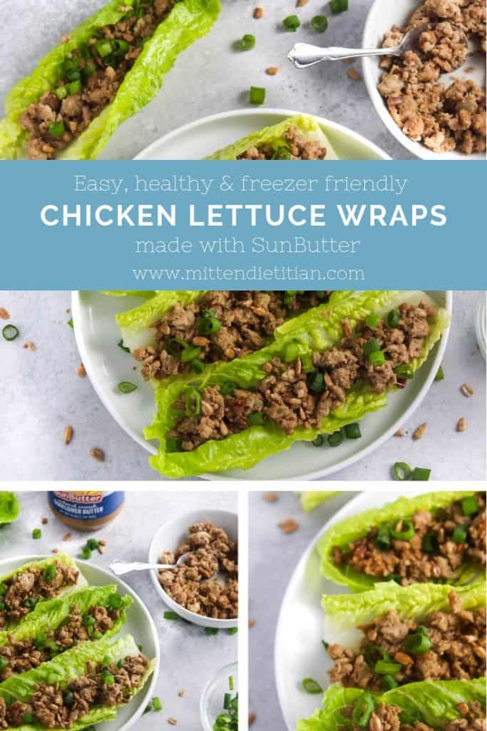These easy, healthy & freezer friendly chicken lettuce wraps will become a weeknight staple! The secret ingredient (SunButter!) gives them AMAZING flavor you won't be able to get enough of! #easyrecipes #dinnerrecipes #freezerfriendly #weeknightmeal