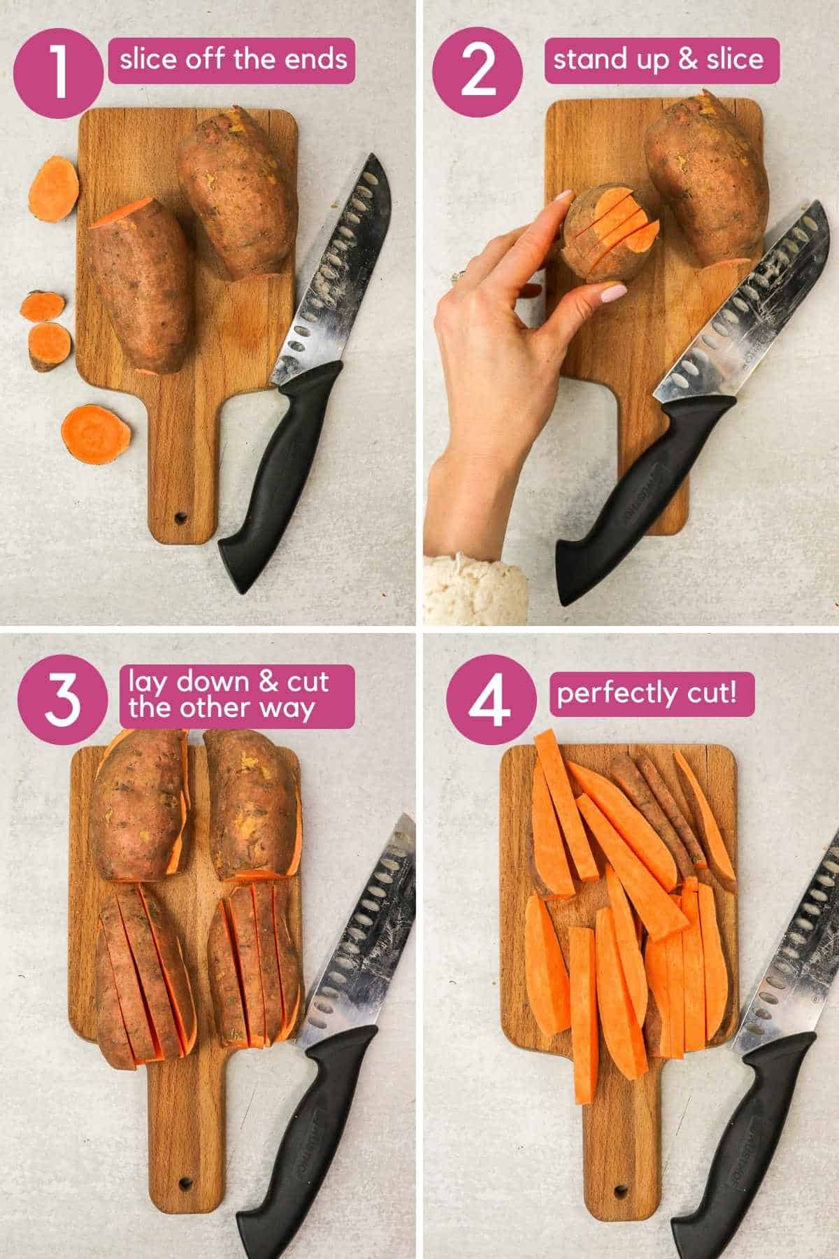 how to cut sweet potatoes into fries.