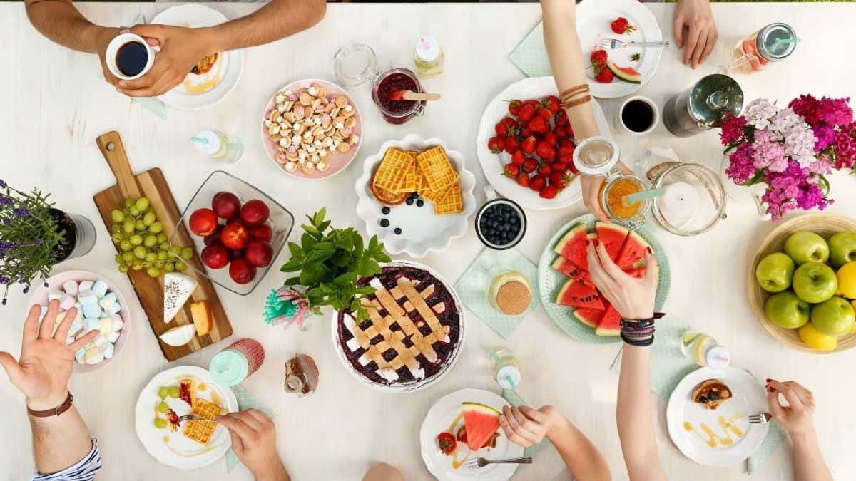 Variety of brightly colored foods on the table.