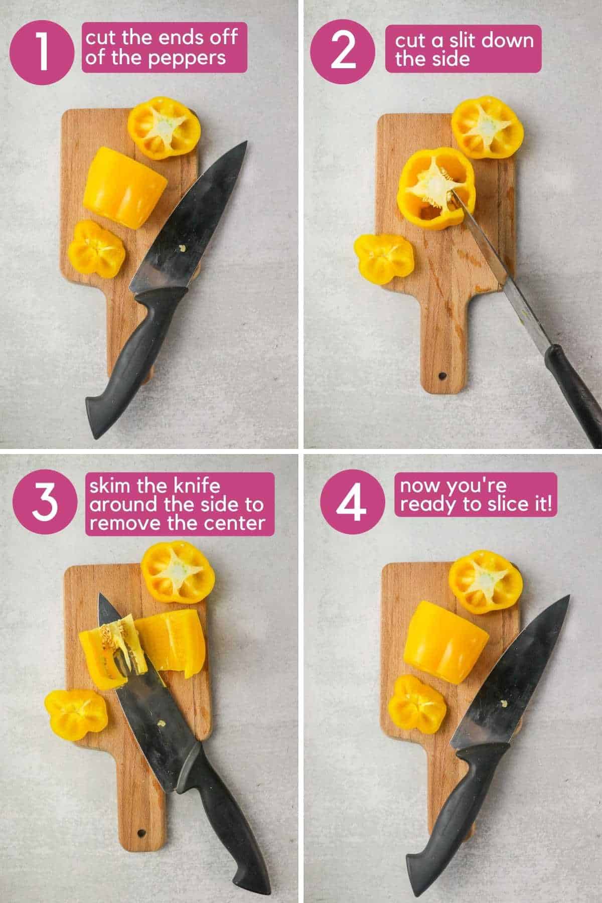 How to cut a bell pepper using a knife.