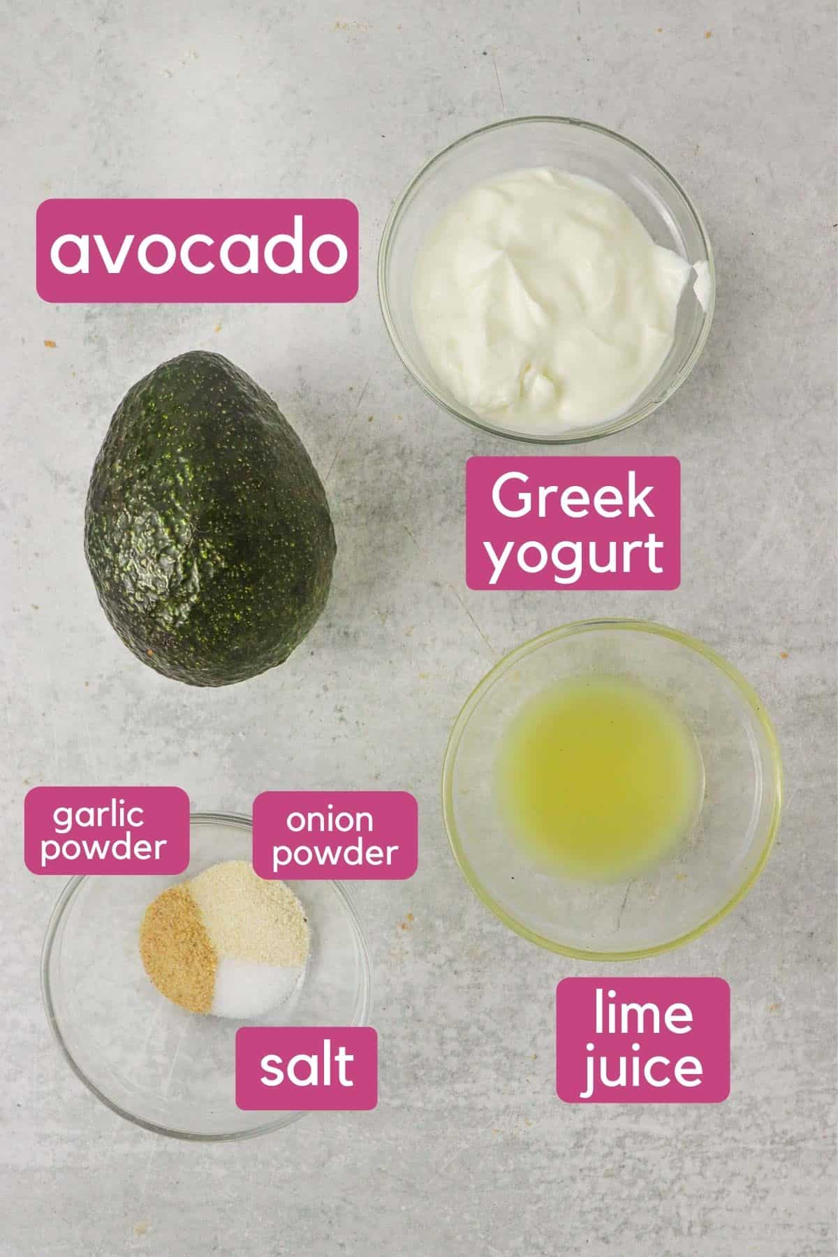 Avocado lime crema ingredients.