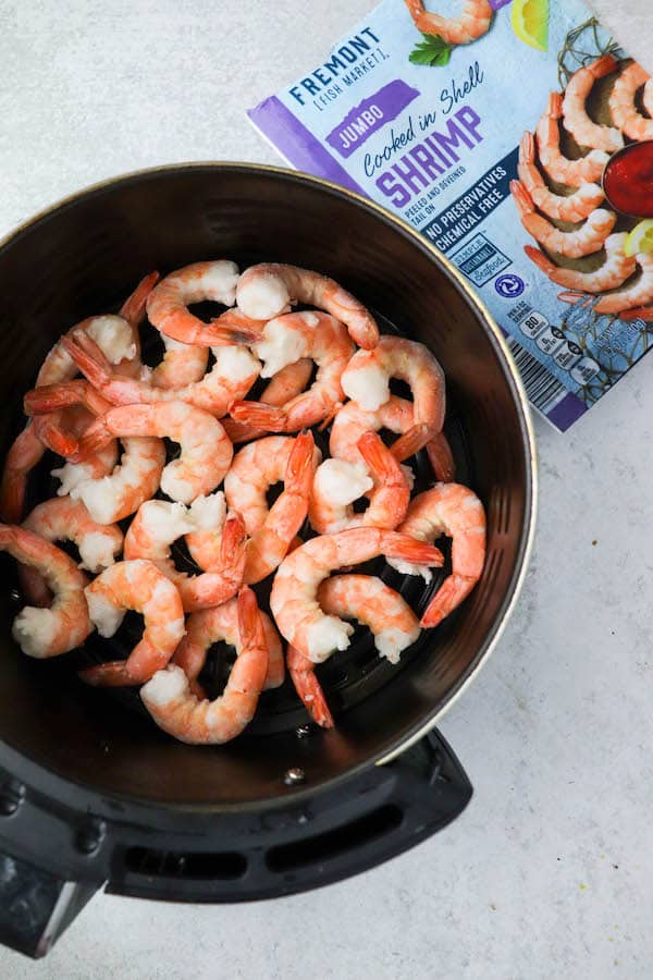 cooked air fryer frozen shrimp in basket