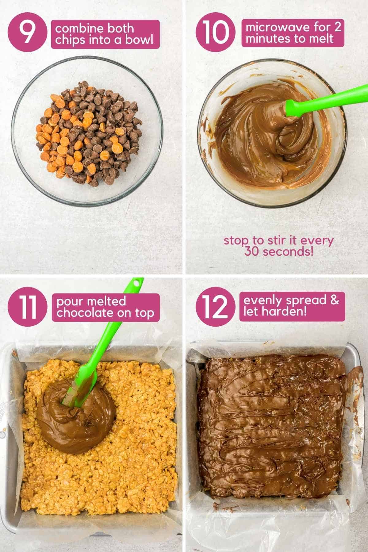 how to add the chocolate layer to scotcheroos special K bars.