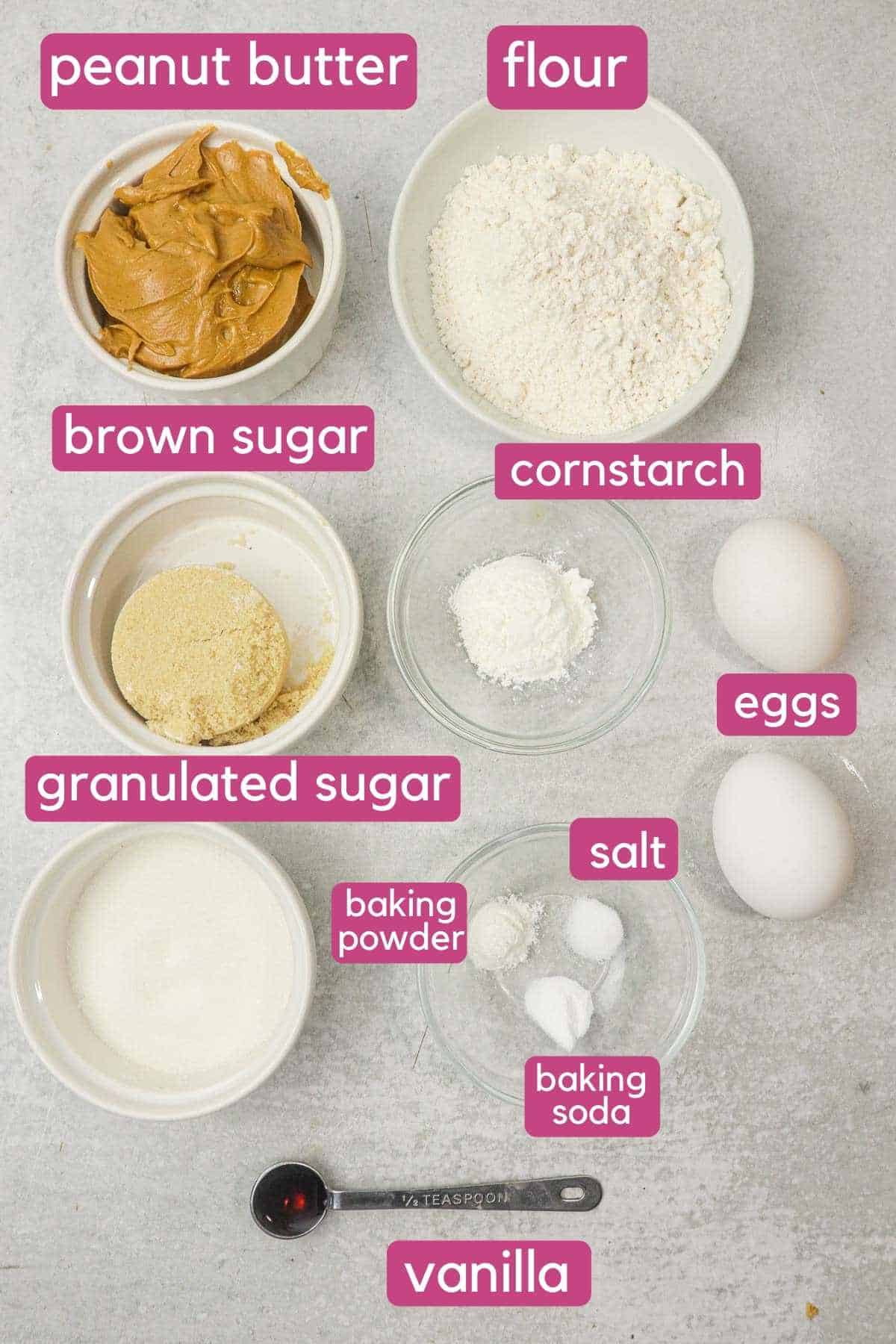 labeled small batch peanut butter cookie ingredients.