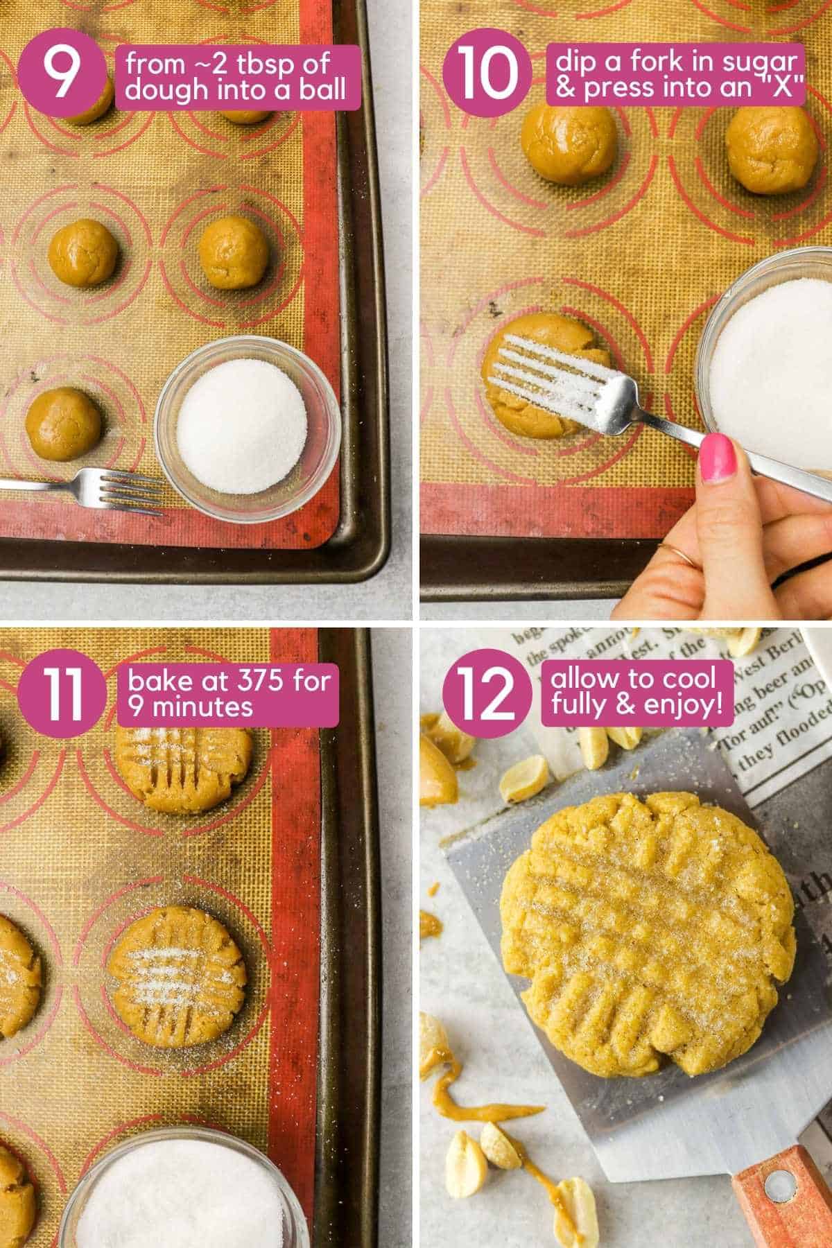 pressing an X into small batch peanut butter cookies.