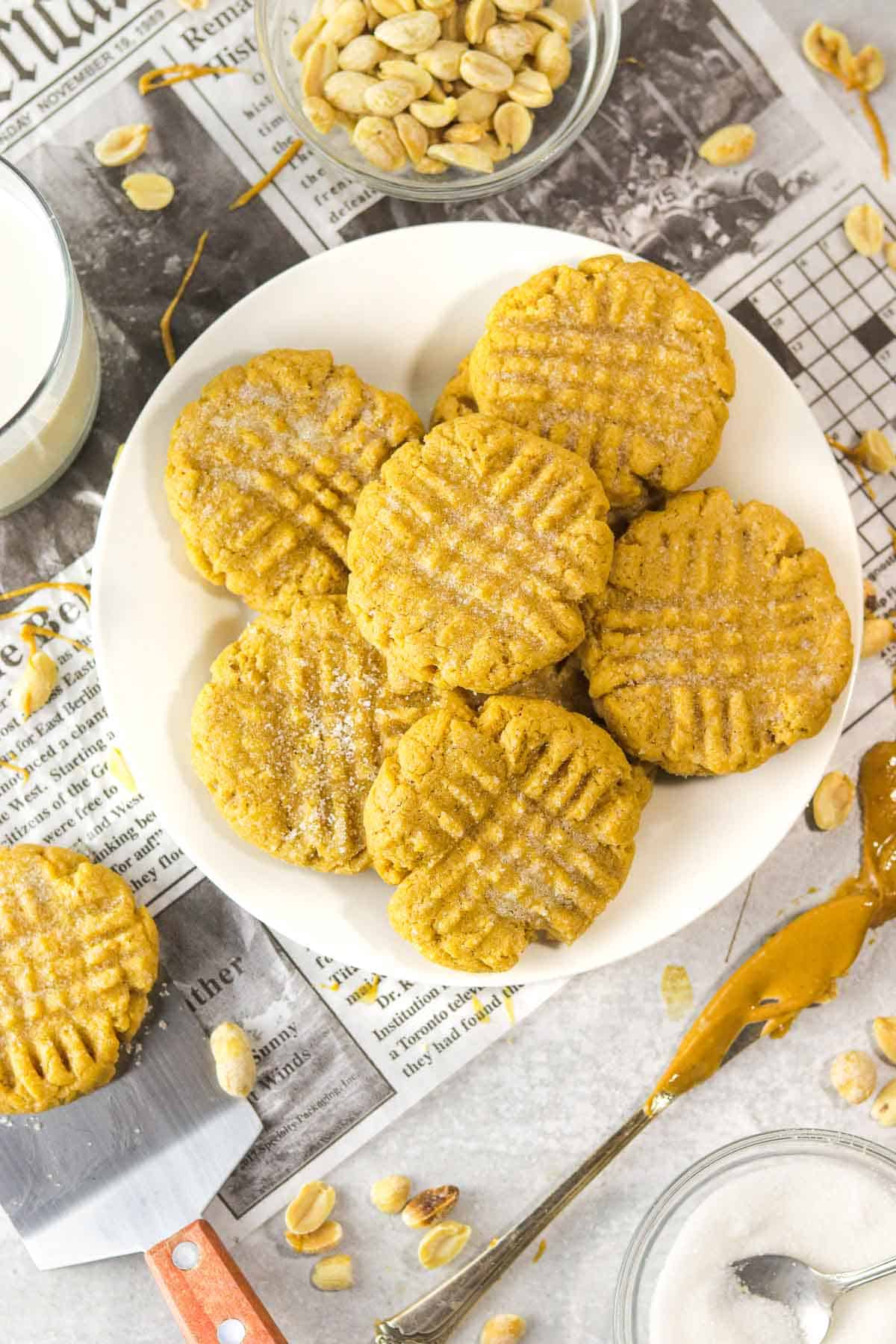 small batch peanut butter cookies on a plate.