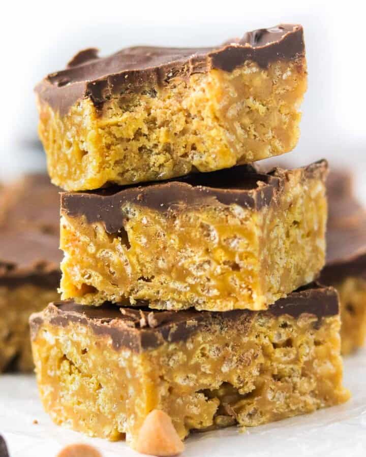 three stacked Scotcheroo Special K Bars.