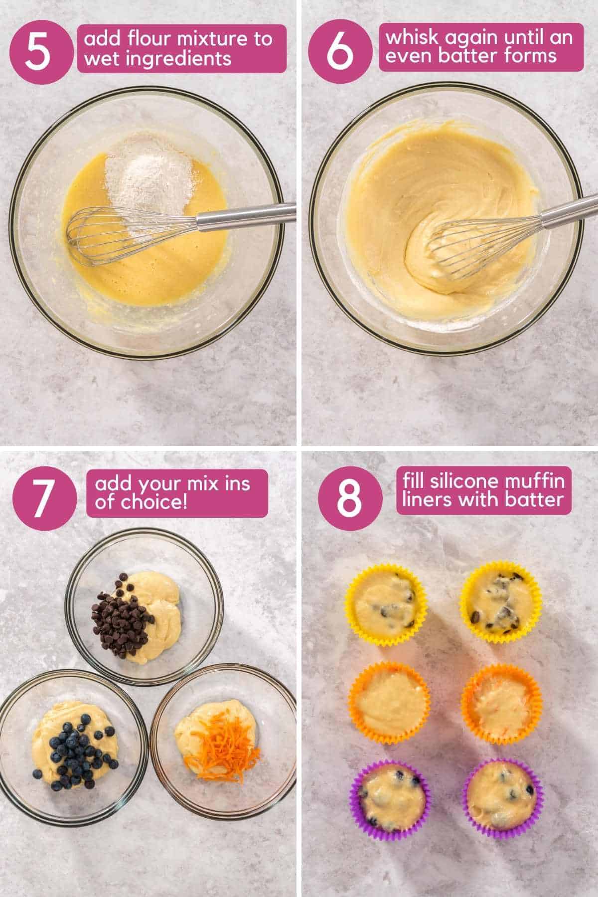 How to mix air fryer muffin batter and put in silicone liners.