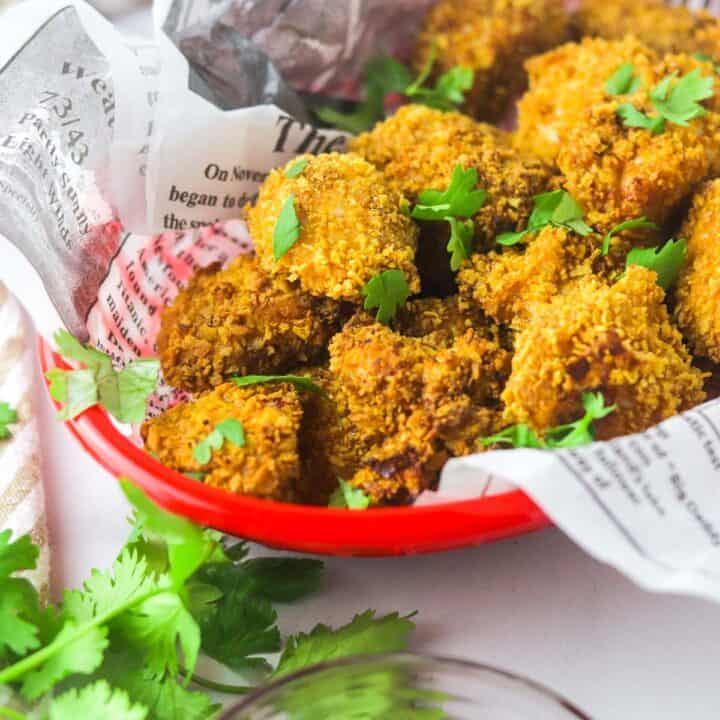 close up basket of extra crispy spicy chicken nuggets