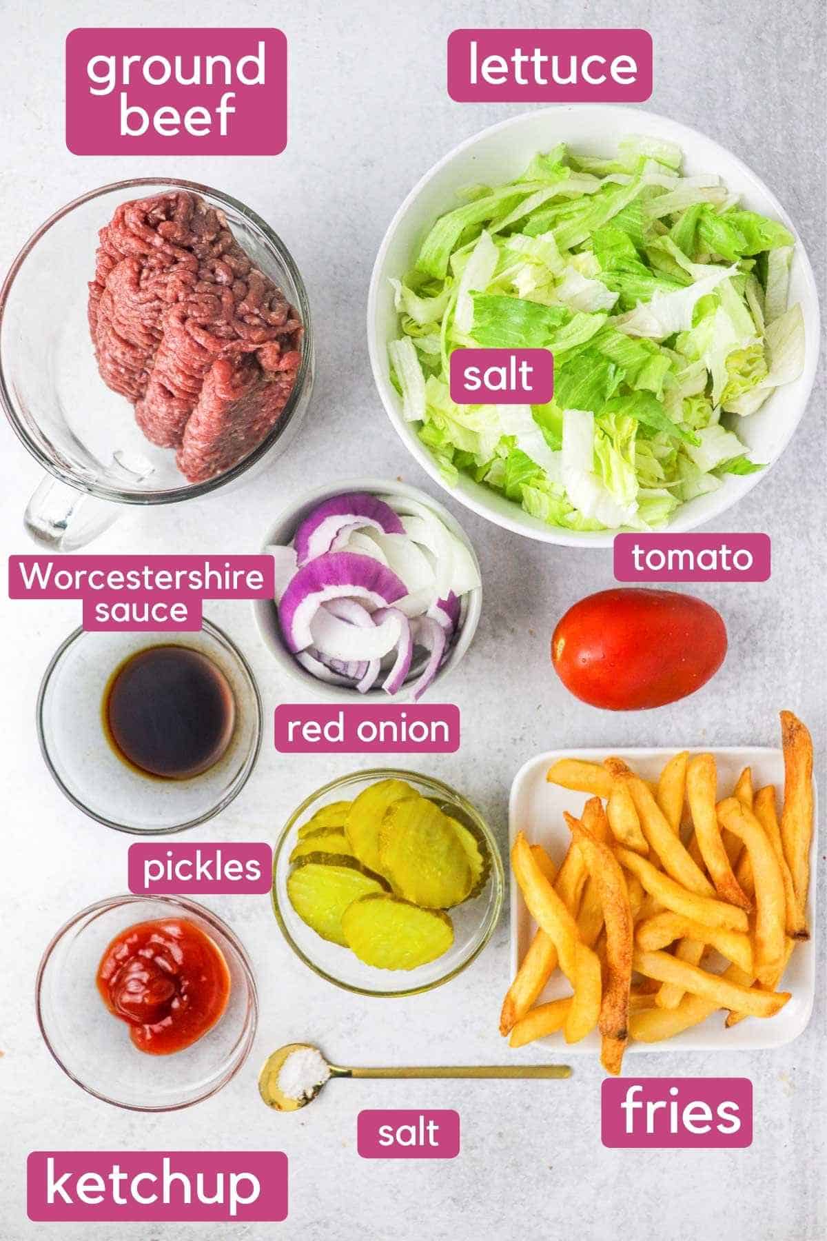 Ingredients for big mac salad.