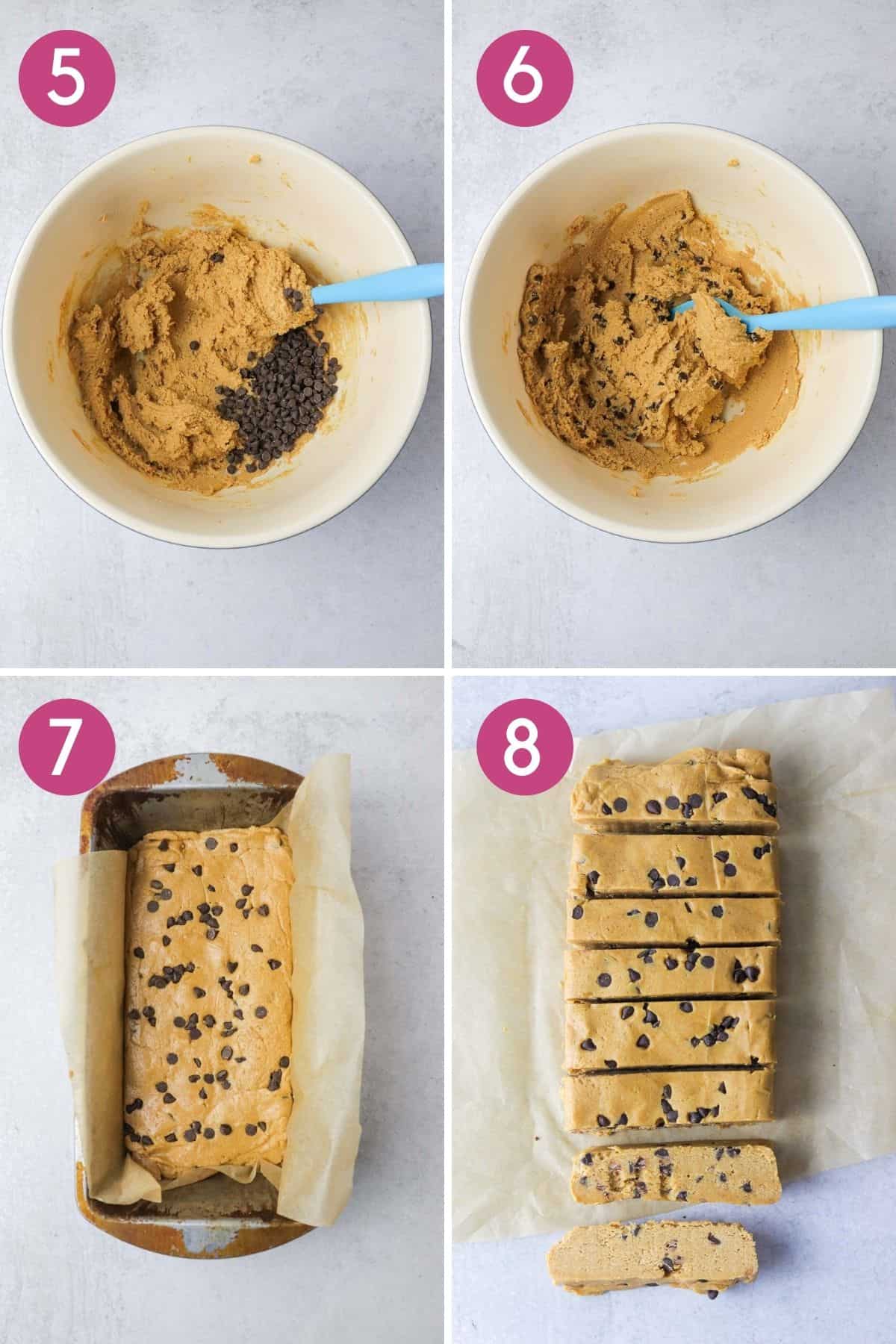 shaping cookie dough protein bars.