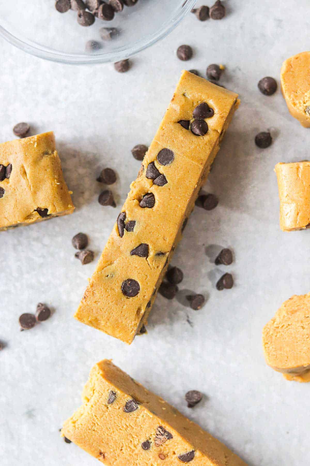 single chocolate chip cookie dough protein bar.