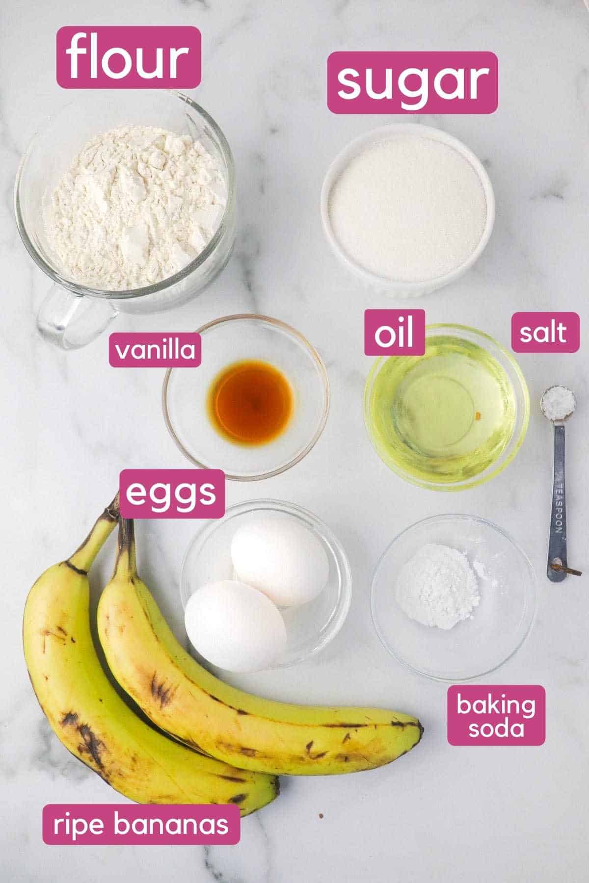 Dairy Free Banana Bread Ingredients Labeled.