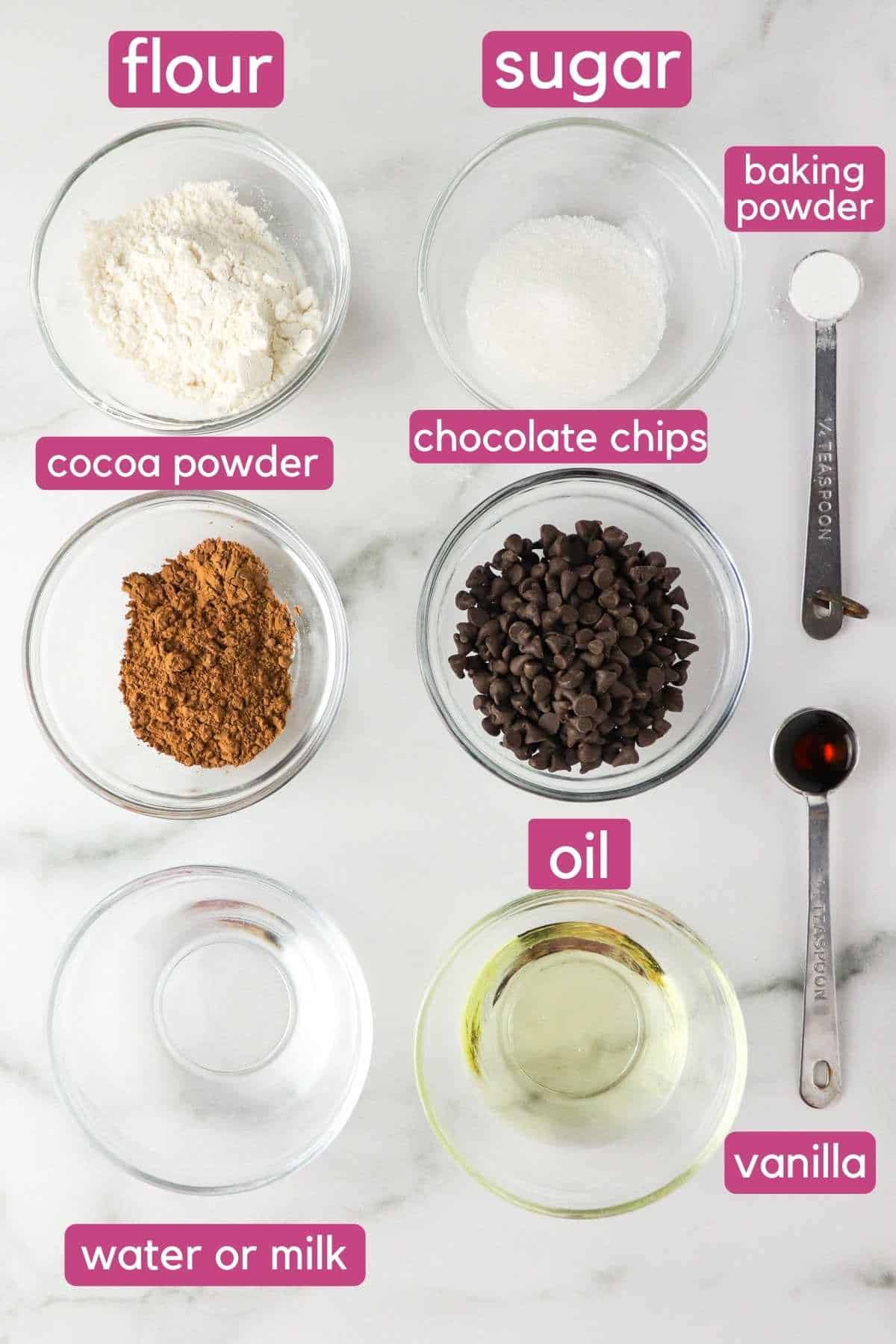 Vegan mug brownie ingredients.