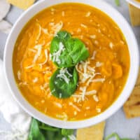 sweet potato and pumpkin soup in bowl