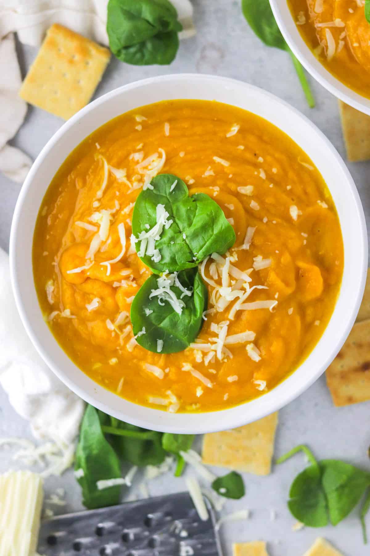 sweet potato and pumpkin soup in bowl