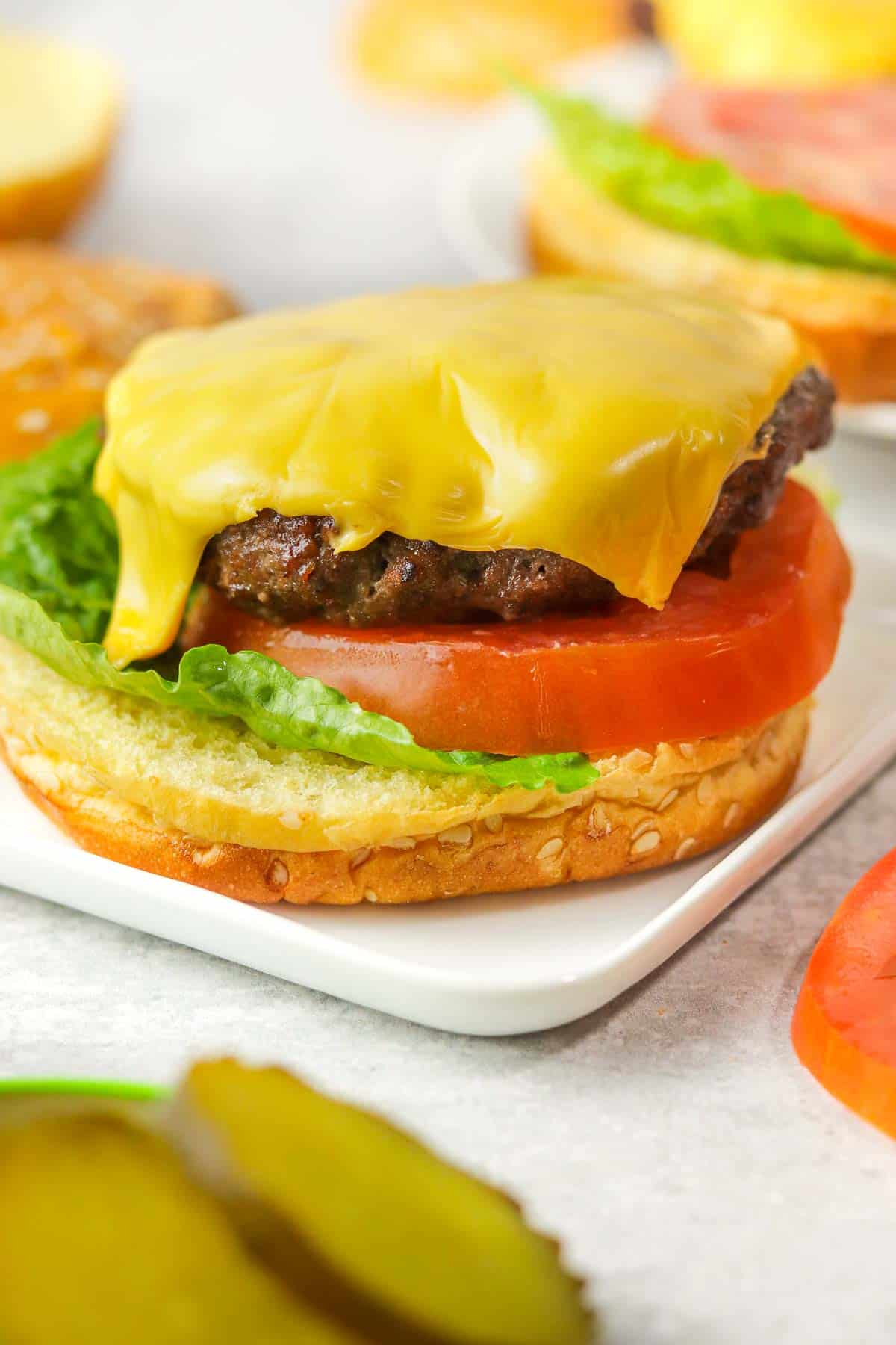 cheese topped air fryer burger patties.
