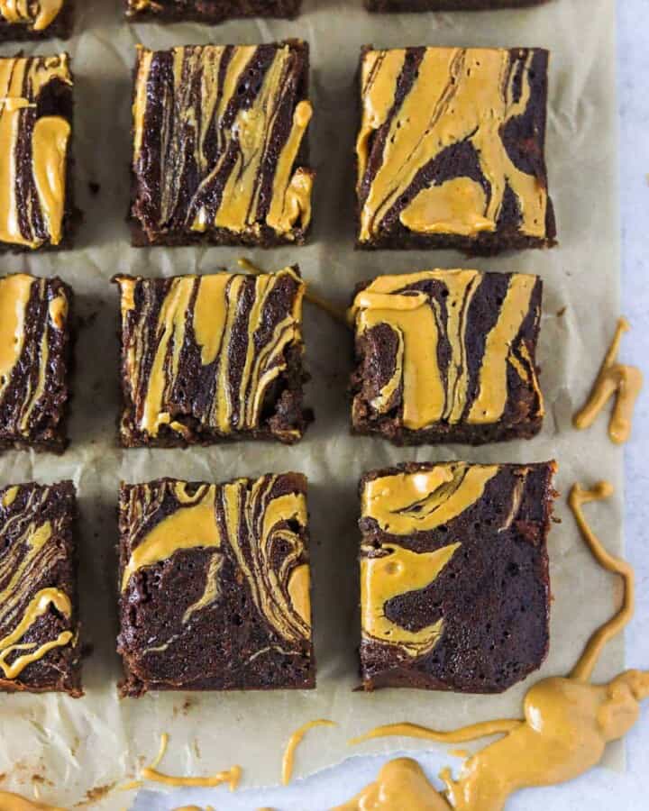 cooked and cut peanut butter banana brownies