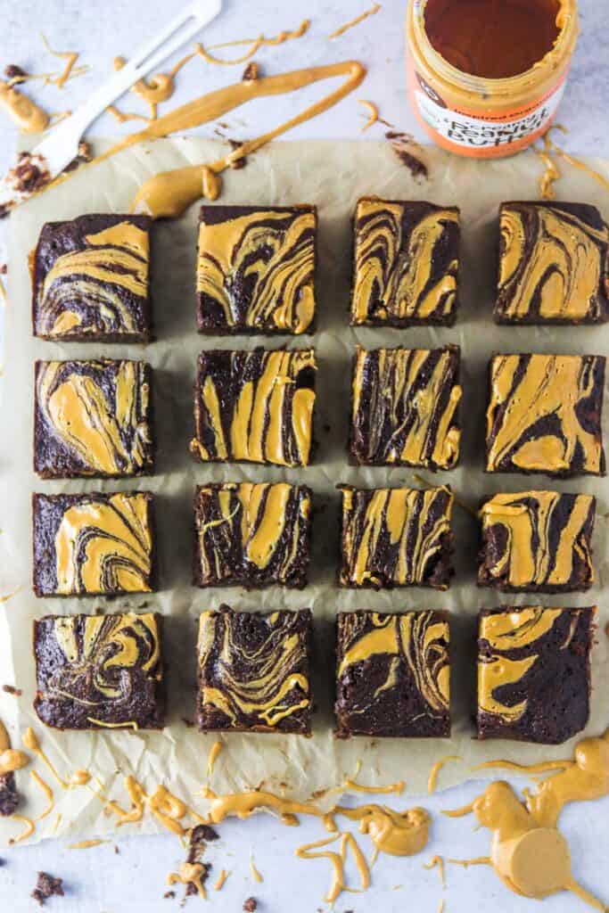 cut and cooled peanut butter banana brownies