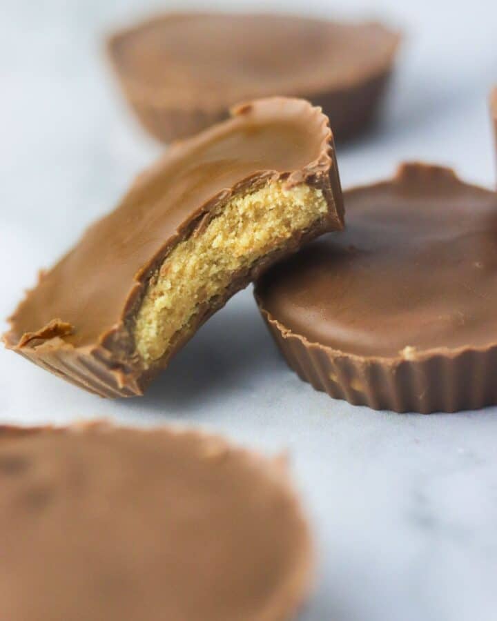 perfect bar peanut butter cup with a bite out of it.