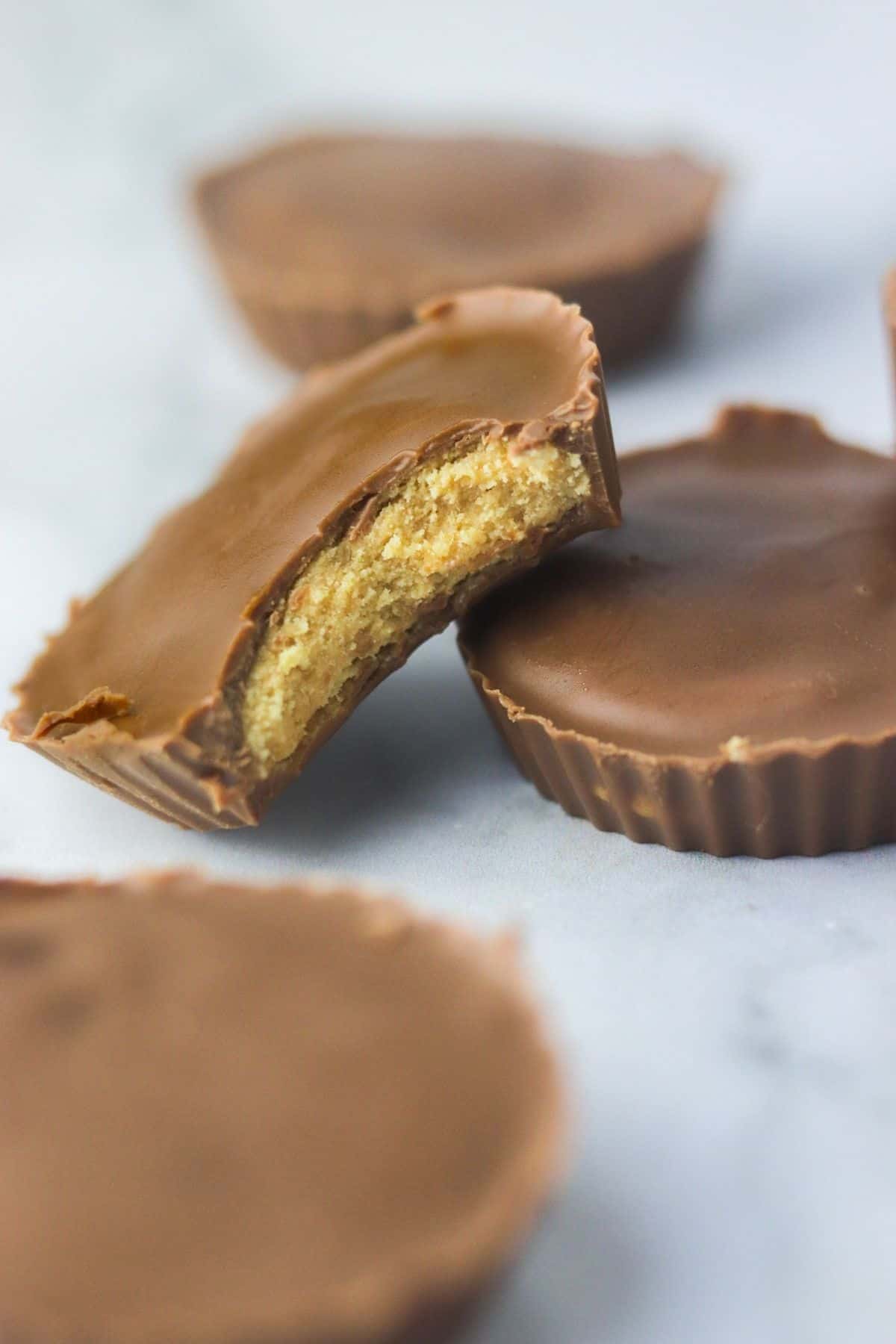 perfect bar peanut butter cup with a bite out of it.