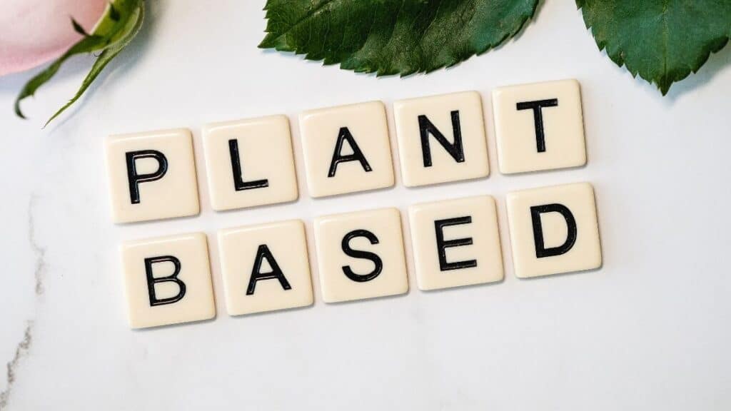 plant based diet spelled with tiles