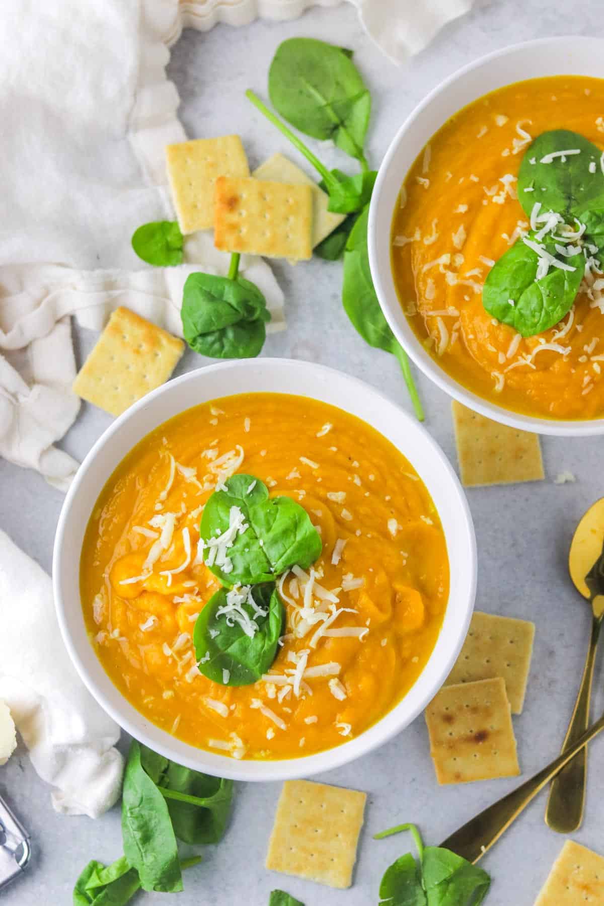 two bowl of sweet potato pumpkin soup