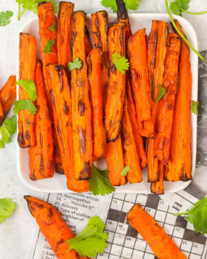 plate of air fryer carrots.