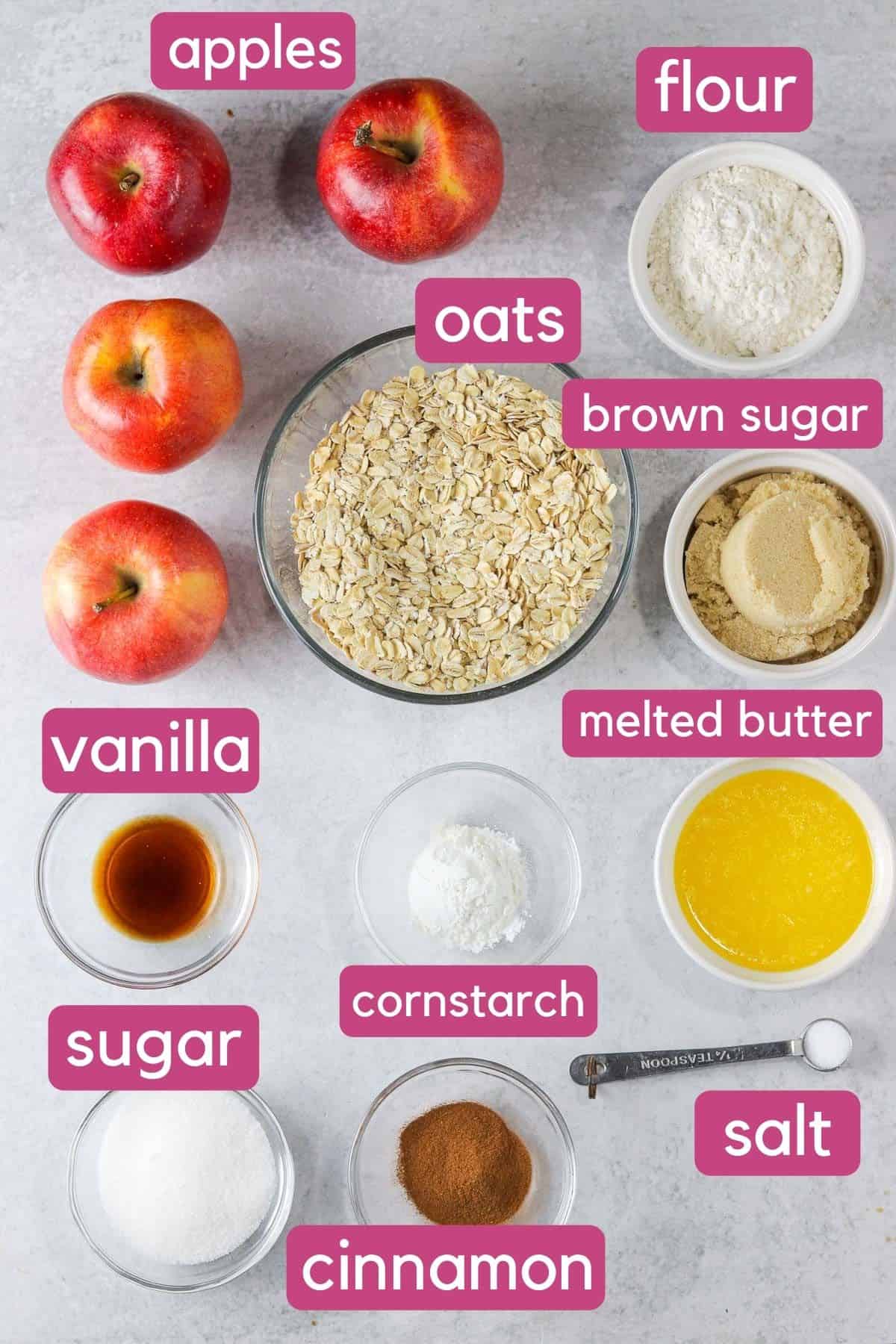 Ingredients needed to make skillet apple crisp.