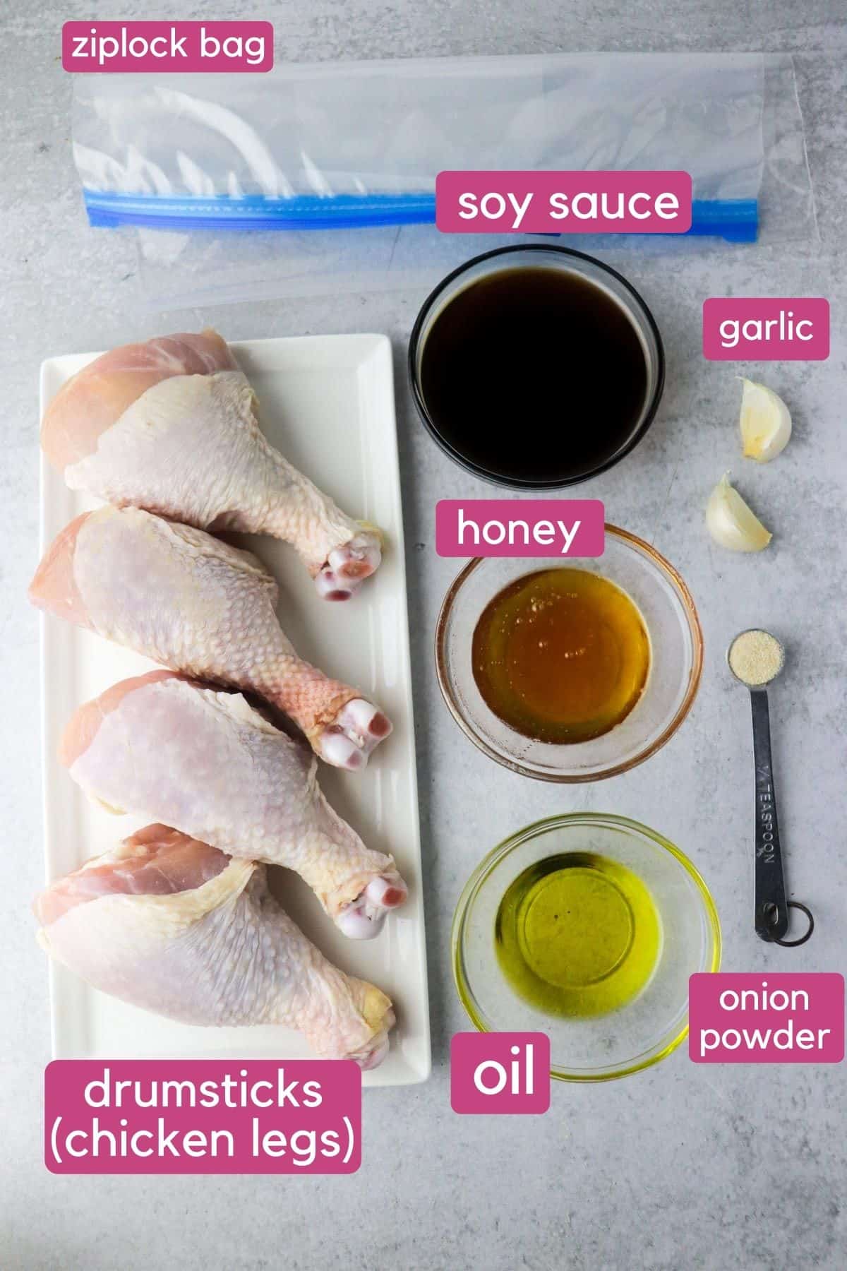 air fryer drumsticks ingredients for honey soy flavor.