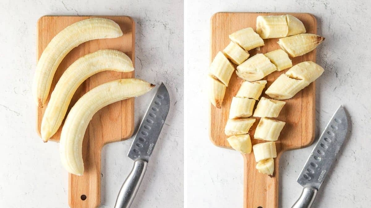 cutting bananas for lavender nice cream