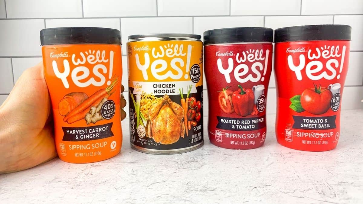 A variety of Well Yes! Canned and sipping soups.