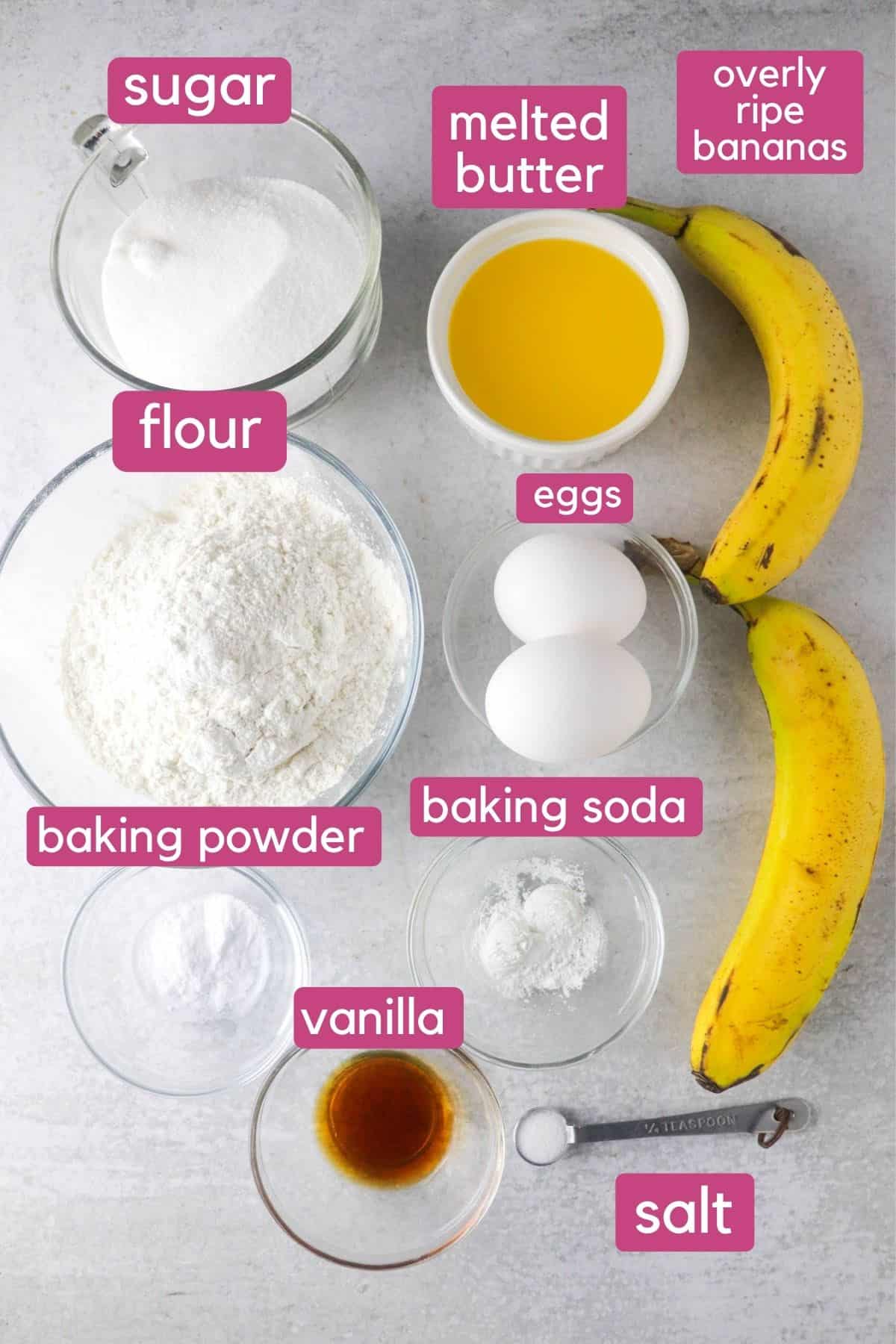Ingredients needed to make instant pot banana bread. 