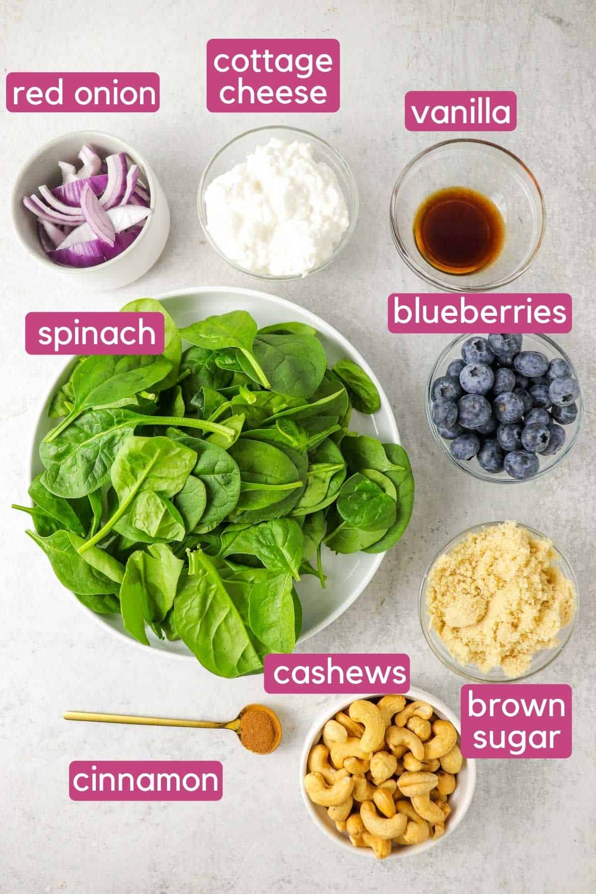 Spinach Blueberry Salad Ingredients.